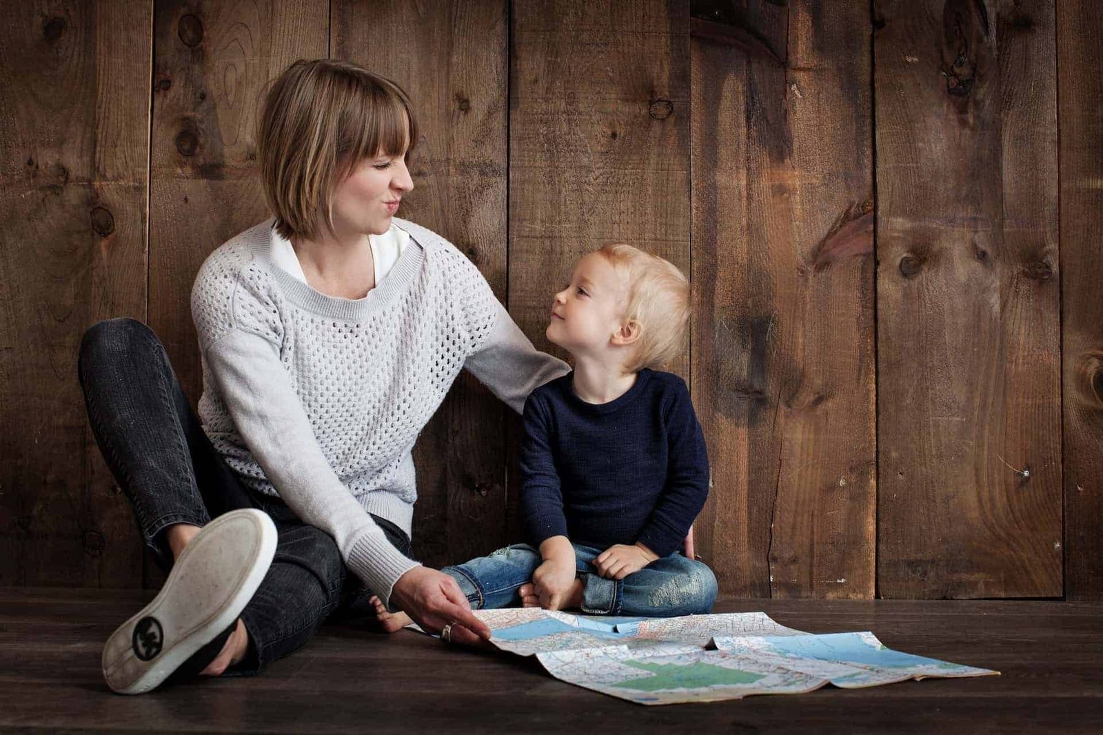 happy boy with mother